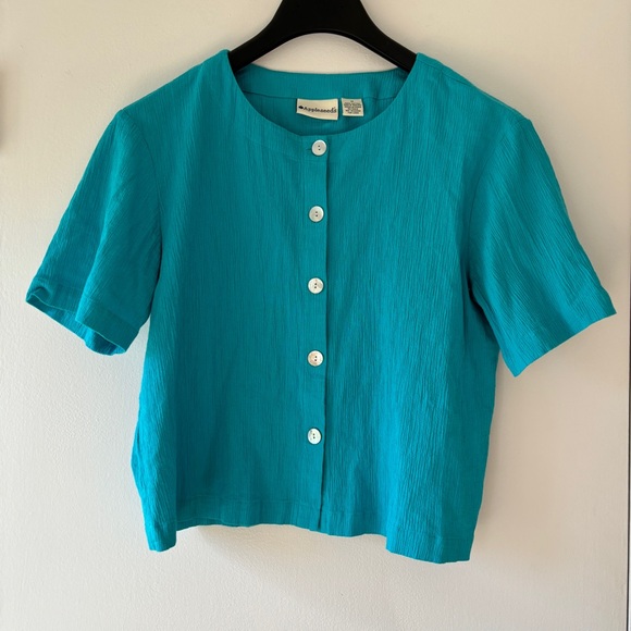 Appleseed's Tops - Vintage Appleseed's Turquoise Blue Button Up Shirt - Size 12